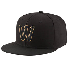 Load image into Gallery viewer, Custom Black Black-Old Gold Stitched Adjustable Snapback Hat

