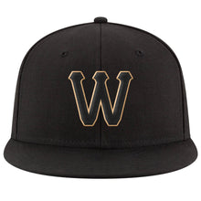 Laden Sie das Bild in den Galerie-Viewer, Custom Black Black-Old Gold Stitched Adjustable Snapback Hat
