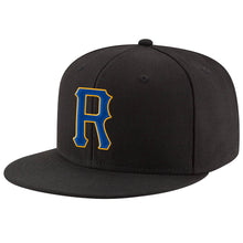 Laden Sie das Bild in den Galerie-Viewer, Custom Black Royal-Gold Stitched Adjustable Snapback Hat
