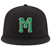 Загрузить изображение в средство просмотра галереи, Custom Black Kelly Green-White Stitched Adjustable Snapback Hat
