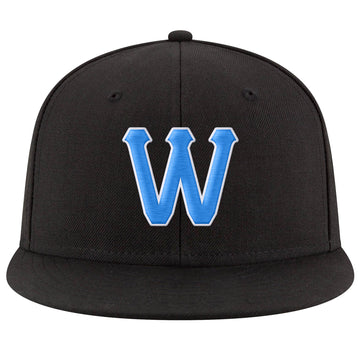 Custom Black Powder Blue-White Stitched Adjustable Snapback Hat