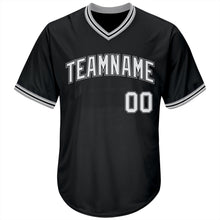 Load image into Gallery viewer, Custom Black White-Gray Authentic Throwback Rib-Knit Baseball Jersey Shirt
