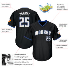 Load image into Gallery viewer, Custom Black White-Blue Authentic Throwback Rib-Knit Baseball Jersey Shirt
