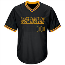Laden Sie das Bild in den Galerie-Viewer, Custom Black Black-Gold Authentic Throwback Rib-Knit Baseball Jersey Shirt
