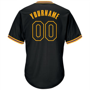Custom Black Black-Gold Authentic Throwback Rib-Knit Baseball Jersey Shirt