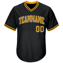 Laden Sie das Bild in den Galerie-Viewer, Custom Black Gold-White Authentic Throwback Rib-Knit Baseball Jersey Shirt
