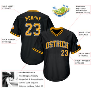 Custom Black Gold-White Authentic Throwback Rib-Knit Baseball Jersey Shirt