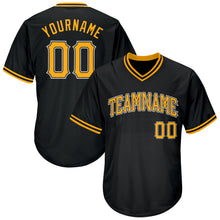 Load image into Gallery viewer, Custom Black Gold-White Authentic Throwback Rib-Knit Baseball Jersey Shirt
