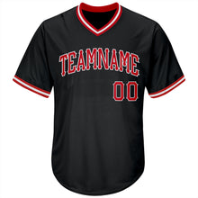 Laden Sie das Bild in den Galerie-Viewer, Custom Black Red-White Authentic Throwback Rib-Knit Baseball Jersey Shirt
