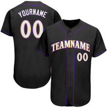 Laden Sie das Bild in den Galerie-Viewer, Custom Black White-Purple Authentic Baseball Jersey
