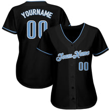 Laden Sie das Bild in den Galerie-Viewer, Custom Black Light Blue-White Authentic Baseball Jersey
