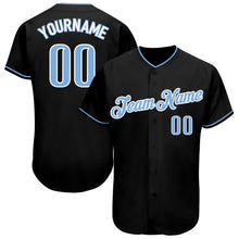 Laden Sie das Bild in den Galerie-Viewer, Custom Black Light Blue-White Authentic Baseball Jersey

