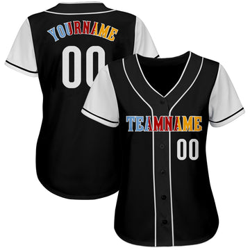 Custom Black White-Gold Authentic Two Tone Baseball Jersey