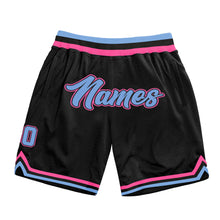 Load image into Gallery viewer, Custom Black Light Blue-Pink Authentic Throwback Basketball Shorts
