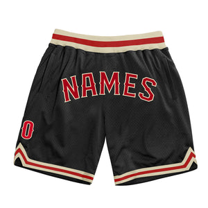 Custom Black Red-Cream Authentic Throwback Basketball Shorts