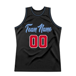 Custom Black Red-Light Blue Authentic Throwback Basketball Jersey