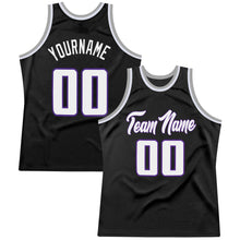 Load image into Gallery viewer, Custom Black White-Purple Authentic Throwback Basketball Jersey
