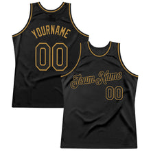 Laden Sie das Bild in den Galerie-Viewer, Custom Black Black-Old Gold Authentic Throwback Basketball Jersey
