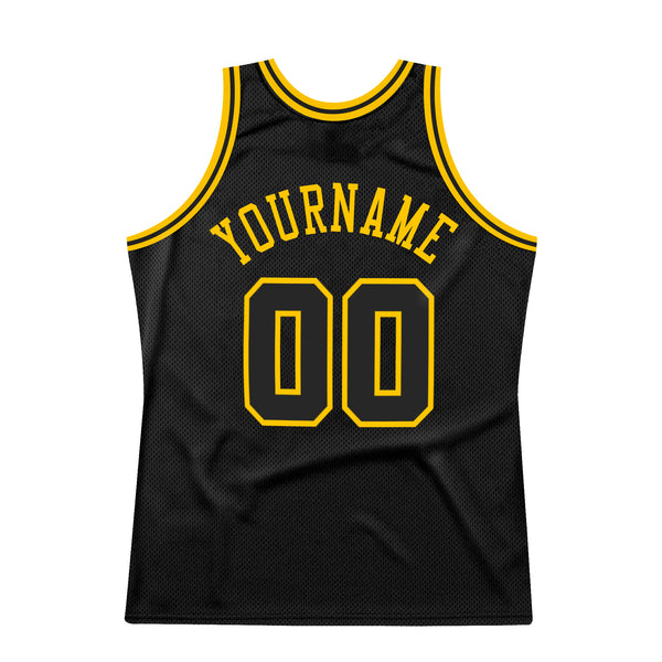 Custom Black Gold-White Round Neck Rib-Knit Basketball Jersey