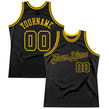 Load image into Gallery viewer, Custom Black Black-Gold Authentic Throwback Basketball Jersey
