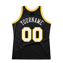 Load image into Gallery viewer, Custom Black White-Gold Authentic Throwback Basketball Jersey
