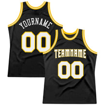 Load image into Gallery viewer, Custom Black White-Gold Authentic Throwback Basketball Jersey
