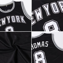 Load image into Gallery viewer, Custom Black Light Blue-Red Authentic Throwback Basketball Jersey

