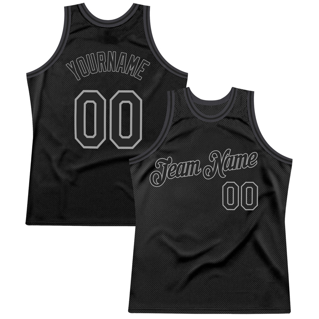 Custom Black Black-Gray Authentic Throwback Basketball Jersey