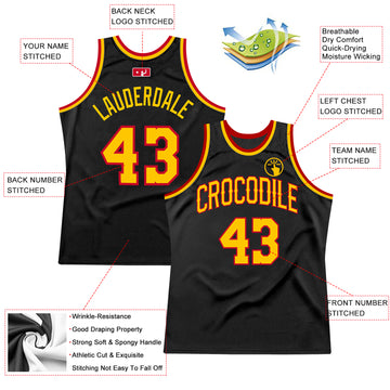 Custom Black Gold-Red Authentic Throwback Basketball Jersey