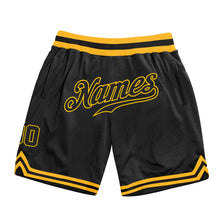 Load image into Gallery viewer, Custom Black Black-Gold Authentic Throwback Basketball Shorts
