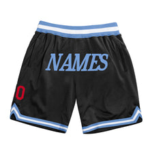 Load image into Gallery viewer, Custom Black Light Blue-Red Authentic Throwback Basketball Shorts
