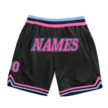 Laden Sie das Bild in den Galerie-Viewer, Custom Black Pink-Light Blue Authentic Throwback Basketball Shorts
