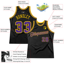 Load image into Gallery viewer, Custom Black Purple-Gold Authentic Throwback Basketball Jersey
