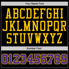 Load image into Gallery viewer, Custom Black Purple-Gold Authentic Throwback Basketball Jersey
