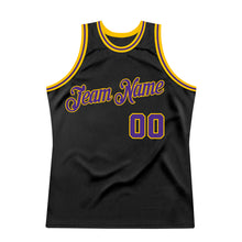 Load image into Gallery viewer, Custom Black Purple-Gold Authentic Throwback Basketball Jersey
