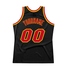 Load image into Gallery viewer, Custom Black Red-Gold Authentic Throwback Basketball Jersey

