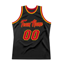 Load image into Gallery viewer, Custom Black Red-Gold Authentic Throwback Basketball Jersey
