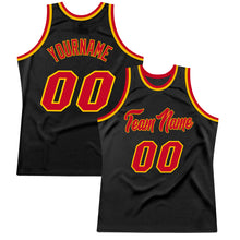 Load image into Gallery viewer, Custom Black Red-Gold Authentic Throwback Basketball Jersey
