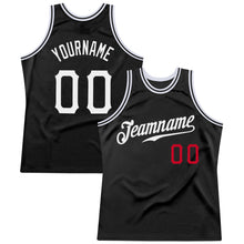 Load image into Gallery viewer, Custom Black White-Red Authentic Throwback Basketball Jersey
