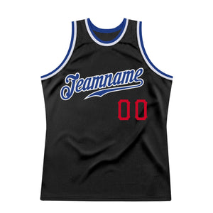Custom Black Royal-Red Authentic Throwback Basketball Jersey