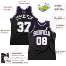 Load image into Gallery viewer, Custom Black White-Purple Authentic Throwback Basketball Jersey
