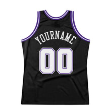 Load image into Gallery viewer, Custom Black White-Purple Authentic Throwback Basketball Jersey
