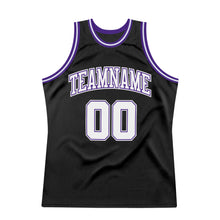 Load image into Gallery viewer, Custom Black White-Purple Authentic Throwback Basketball Jersey
