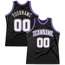 Load image into Gallery viewer, Custom Black White-Purple Authentic Throwback Basketball Jersey
