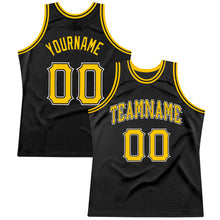 Load image into Gallery viewer, Custom Black Gold-White Authentic Throwback Basketball Jersey
