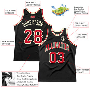 Custom Black Red-Cream Authentic Throwback Basketball Jersey