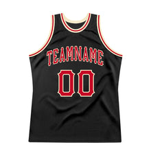 Laden Sie das Bild in den Galerie-Viewer, Custom Black Red-Cream Authentic Throwback Basketball Jersey
