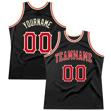 Laden Sie das Bild in den Galerie-Viewer, Custom Black Red-Cream Authentic Throwback Basketball Jersey
