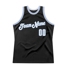 Laden Sie das Bild in den Galerie-Viewer, Custom Black White-Light Blue Authentic Throwback Basketball Jersey
