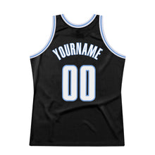 Laden Sie das Bild in den Galerie-Viewer, Custom Black White-Light Blue Authentic Throwback Basketball Jersey
